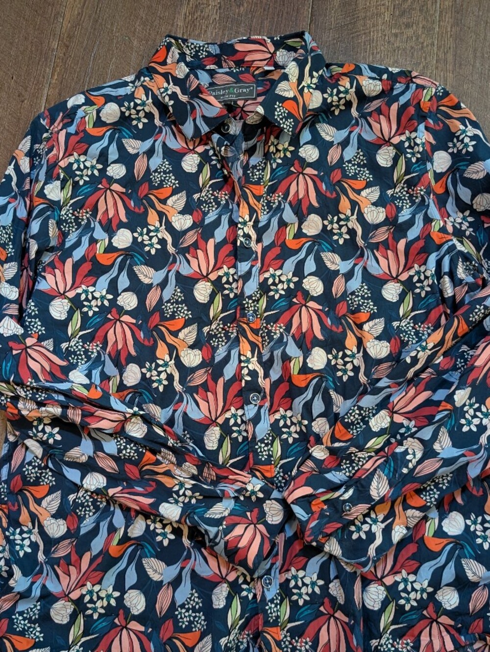Men's Paisley & Gray Slim Fit Floral Button-Up Shirt W Stretch XXL